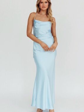selfie leslie light blue dress | Dresses | Selfie Leslie Satin Maxi In Colour:ROSE PINK AND WHITE 1950s Aachcol Women Kitten Heel Midi dress nude heels and a